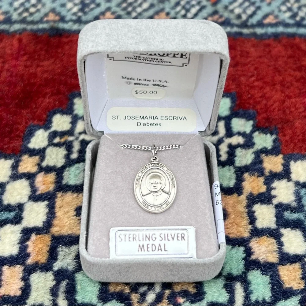 St. Josemaria Escriva Sterling Silver Oval Religious Medal Necklace 18” Chain